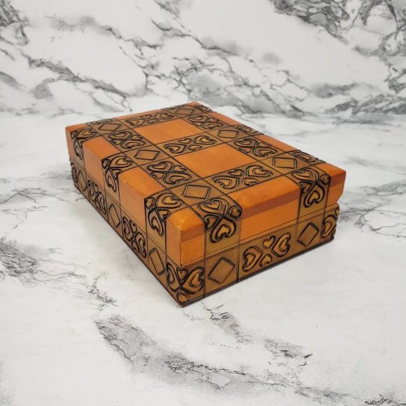 Handmade Hinge Lid Wooden Box Vintage - Picture 4 of 11